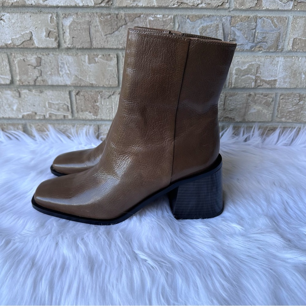 Women's Brown Leather Block Heel Ankle Boots